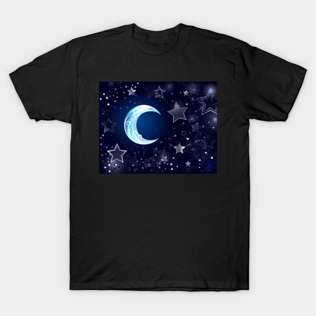 Background with a blue moon and stars T-Shirt by Blackmoon9